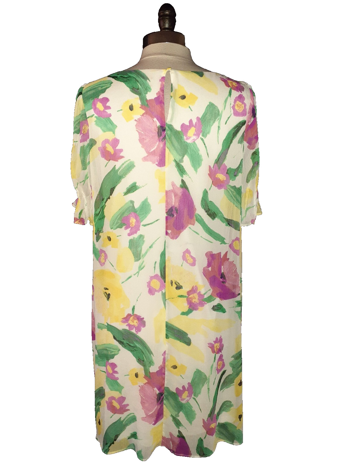 DKNY Size 14 Shift Dress White Pink Yellow Floral Short Sleeve