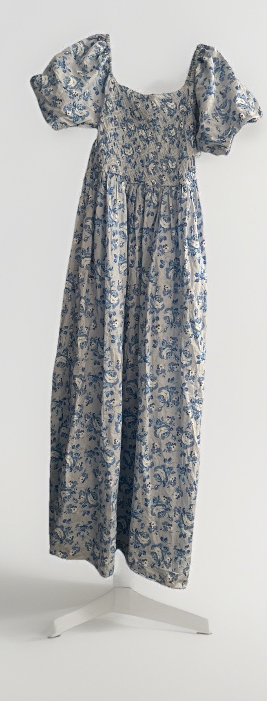 Simply Southern Medium Blue Puff Sleeve Savannah Maxi Dress Flower Cotton Boho