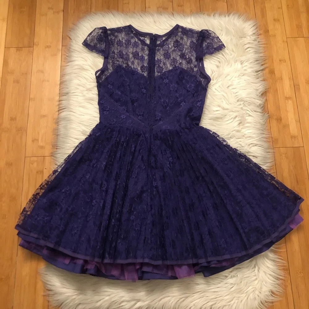 Jones + Jones Purple Lace Tulle Sheer Back Barbiecore Fairycore Mini Dress 8