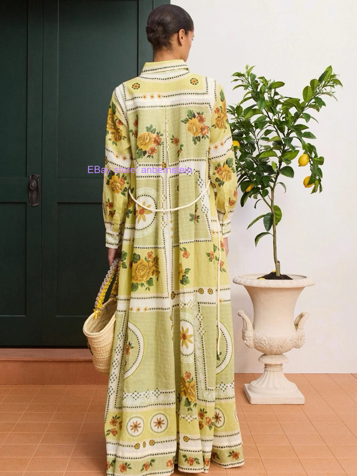 Maxi Dresses ALE~ ramie printed lace-up waist dress 2026 summer casual dress