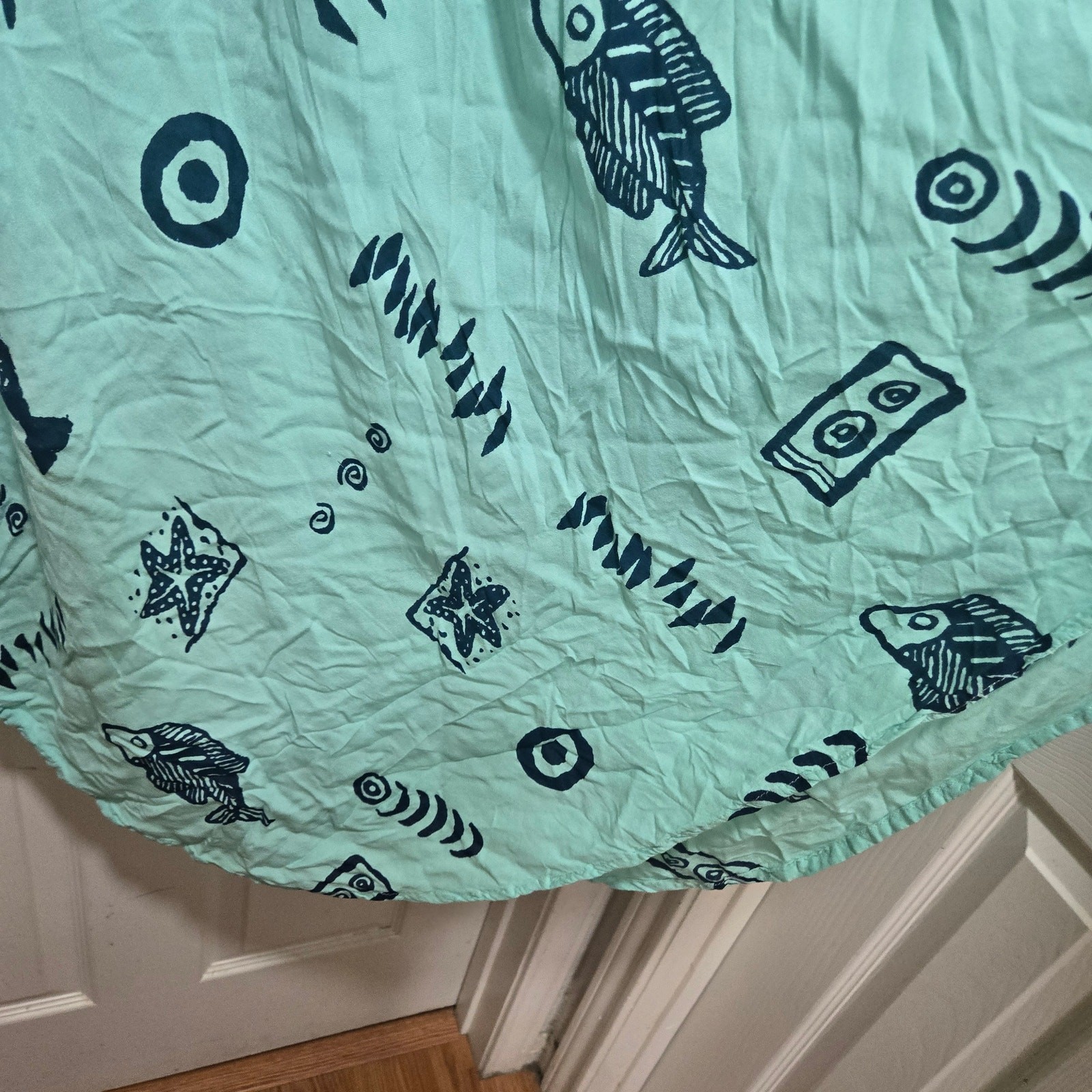 Exist Fish Print Hanky Hem Dress One Size Rayon Beach Boho Pockets