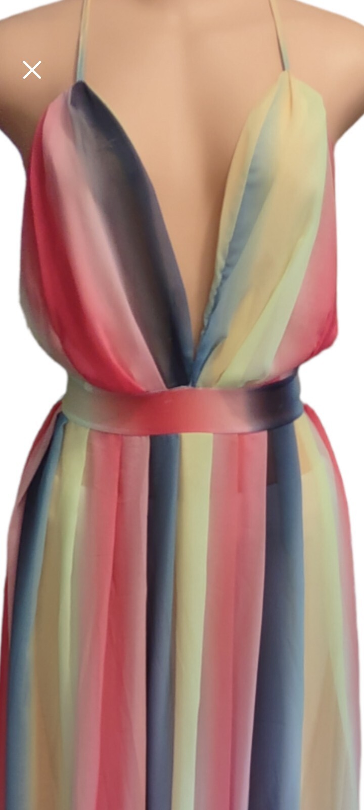 Sexy Flowing Maxi SunDress Halter Back Long Casual Boho Beach Cocktail Dress L