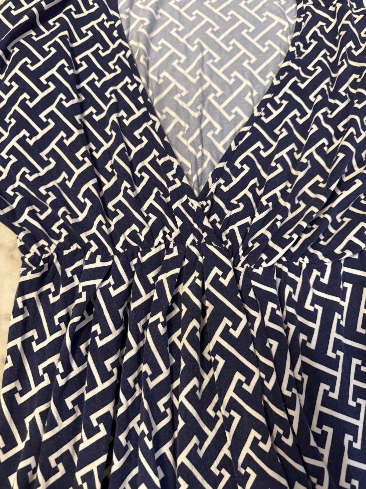 Navy Blue and white geometric pattern dress