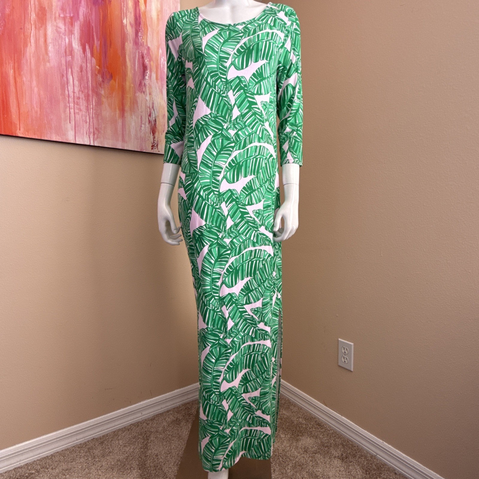 Lilly Pulitzer Maxi Morgann Maxi Dress Med Let’s Go Bananas Conch Shell Pink EUC