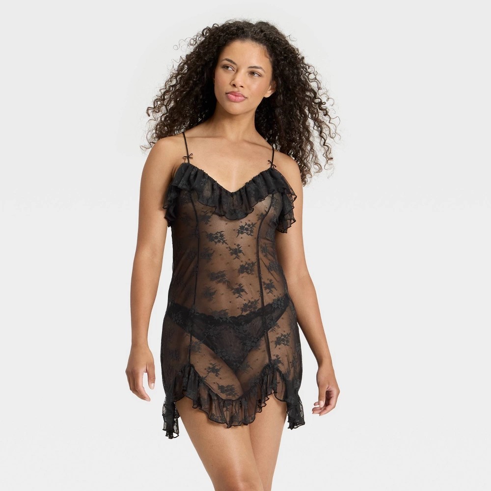 Women’s Ruffle Lace Slip Dress – Wild Fable Black XXS