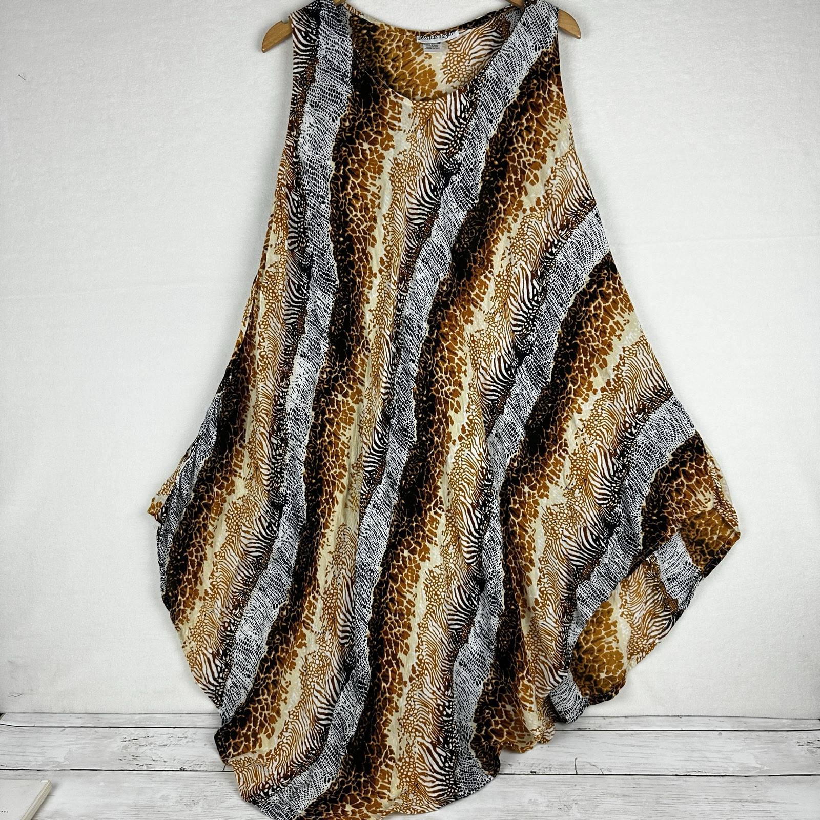 Jessica Taylor Dress Women OS Animal Print Rayon Sleeveless Boho Midi Kaftan