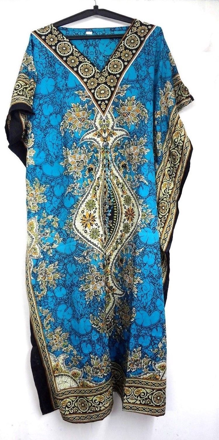 Women’s Kaftan Maxi Dress Long Loose Hippy Boho Casual Caftan Tunic Night-Dress