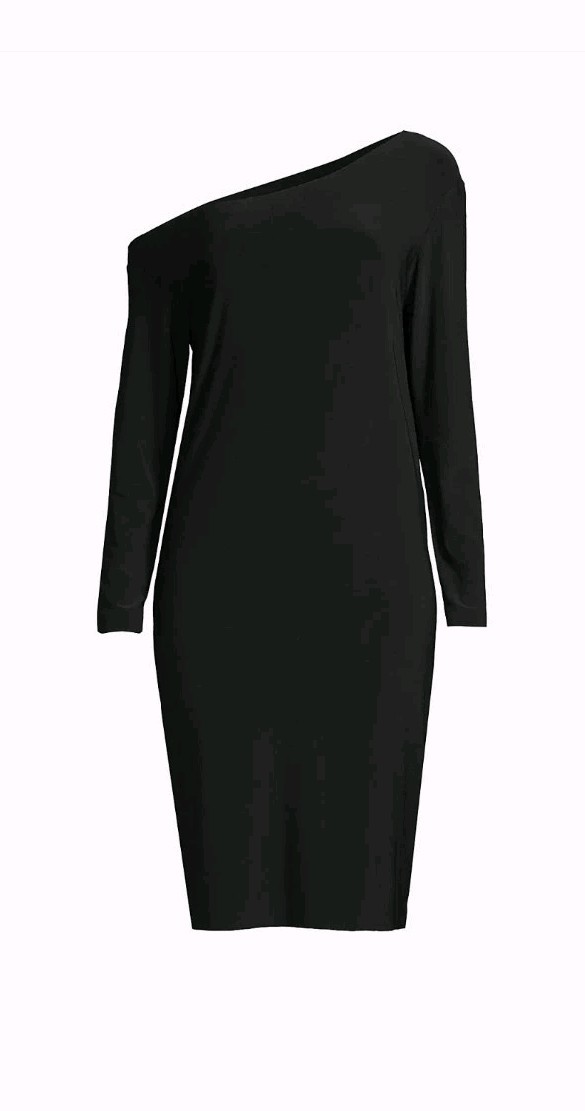 NWT $115 Norma Kamali Long Sleeve Drop Shoulder Dress Black LRG Fits US Size 10