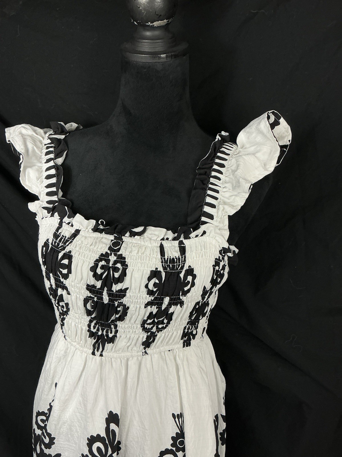 Umgee Black & White Abstract Print Chic Sleeveless A-Line Midi Sundress M