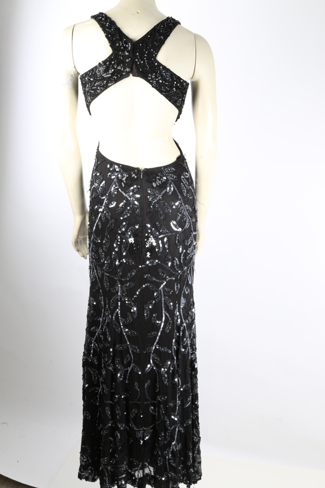 Cassandra Stone Black Silver Silk Beaded Embroidered Gown V Neck Dress Womens 0
