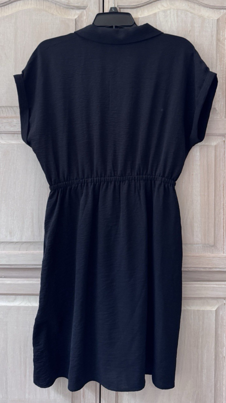 NWOT Lucky Brand Black Rolled Cuff Cap Sleeves Elastic Tie Waist Dress Size Med
