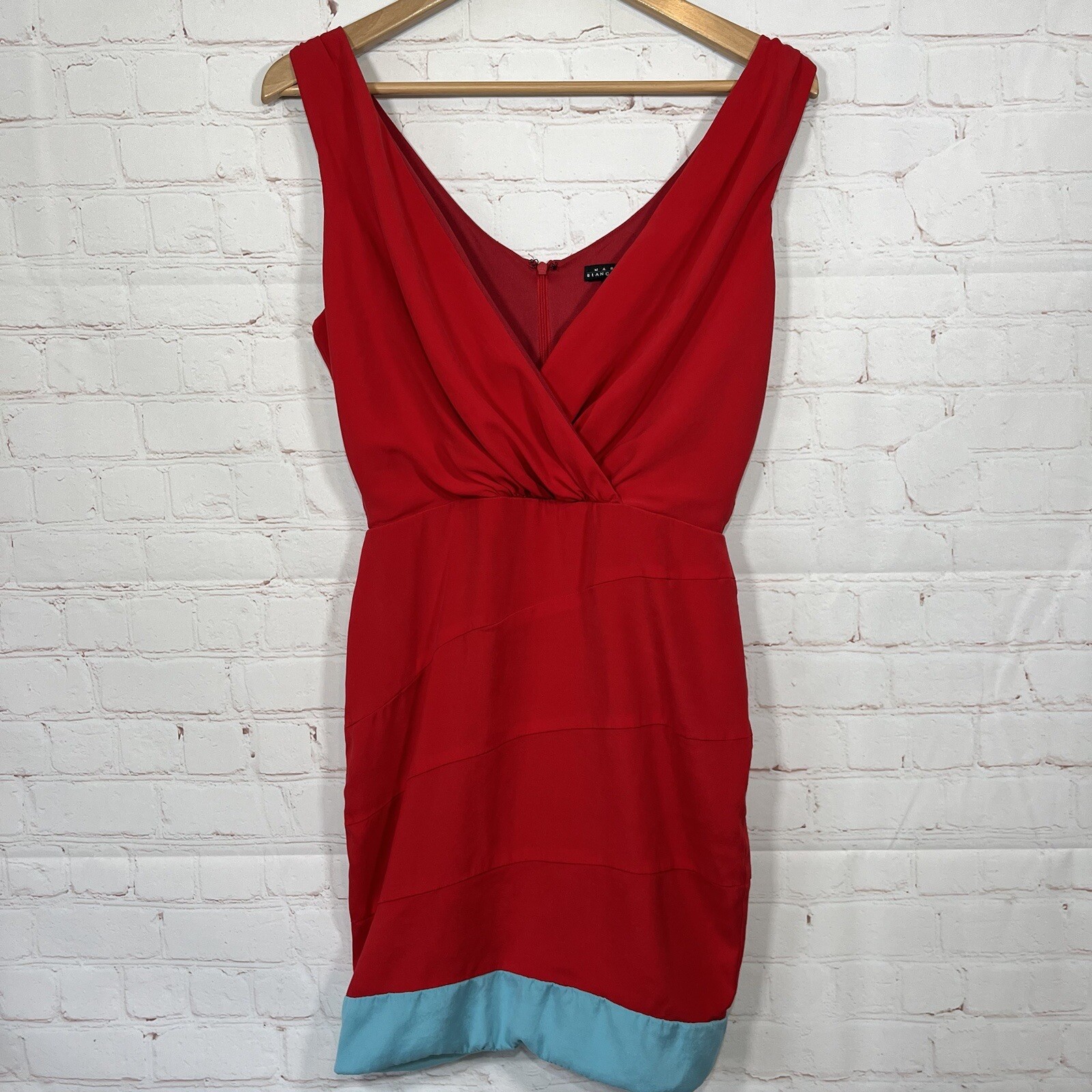 Maria Bianca Nero Silk Dress Womens Medium Red Knee Length Sleeveless Cocktail