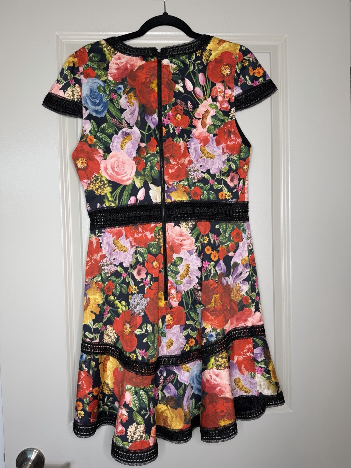 Alice and Olivia Rapunzel Lace-Trim Floral Print Mini Dress Red Black Size 10