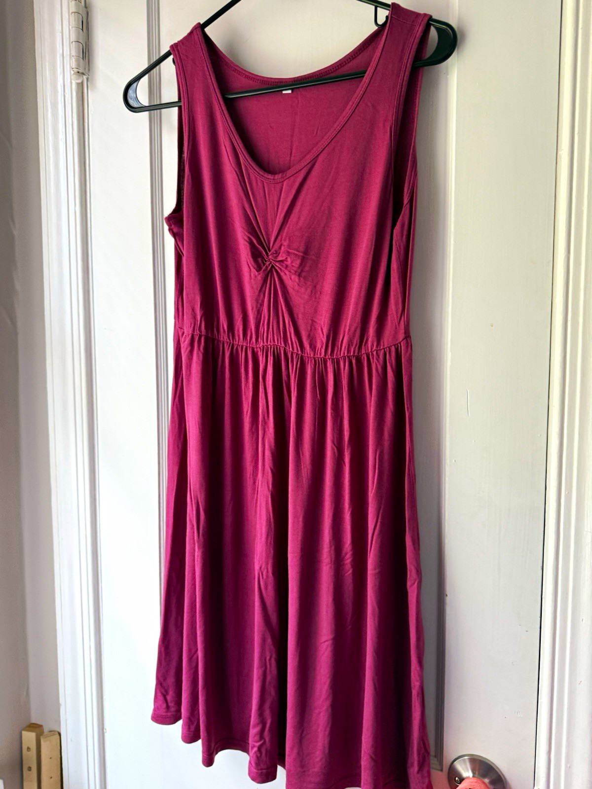 Purple Solid Jersey V-Neck Sleeveless Twist Front A-Line Knee Dress M