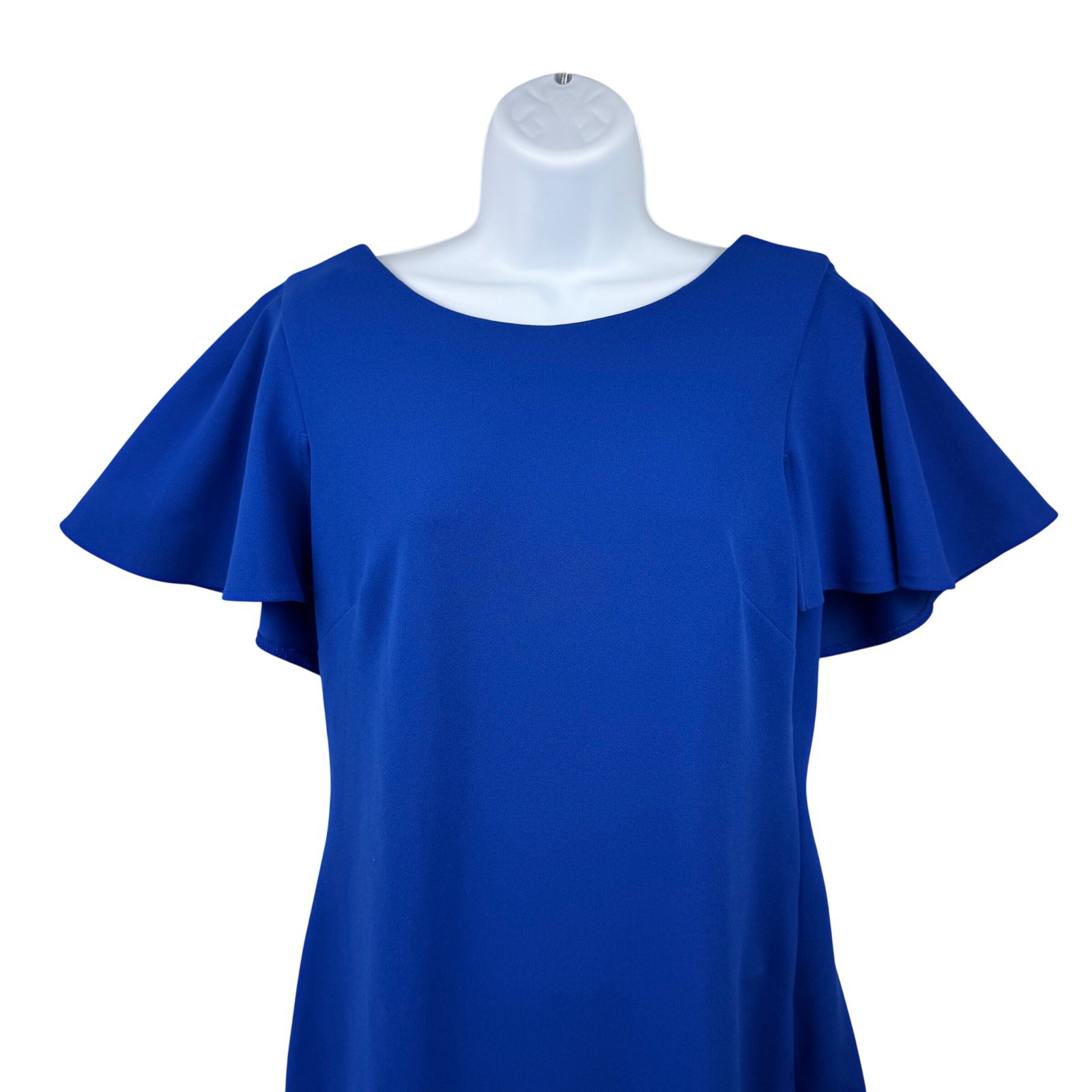 Calvin Klein Ruffle Cape Sleeve Sheath Dress Women 8 Blue Cocktail Wedding