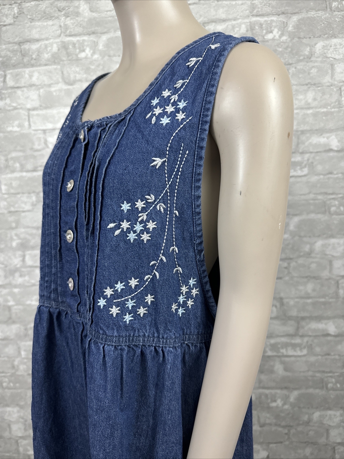 Premier International Large 100% Cotton Blue Denim Midi Dress Cottage Core