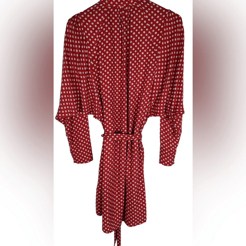 Joie Myune Red Ditsy Print Button Front Tie Waist Shirt Dress XS Boho Minimalist