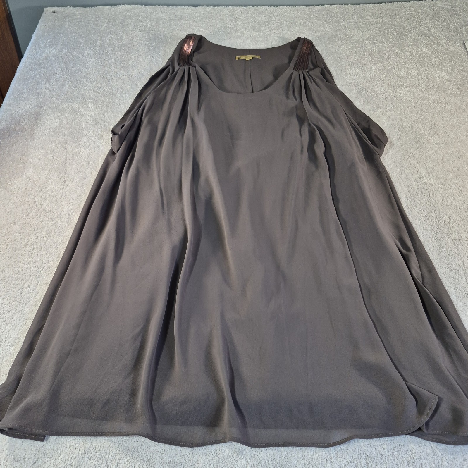 Limited Edition Brown Shift Dress Sz Large -Sequin Strap Side Zip