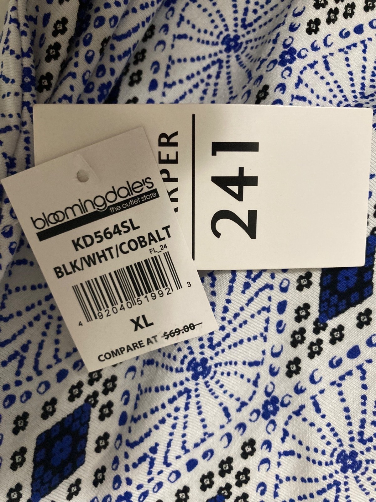 Harper 241 Summer Blue White Print Shift Sleeveless Dress Rhinestone XL