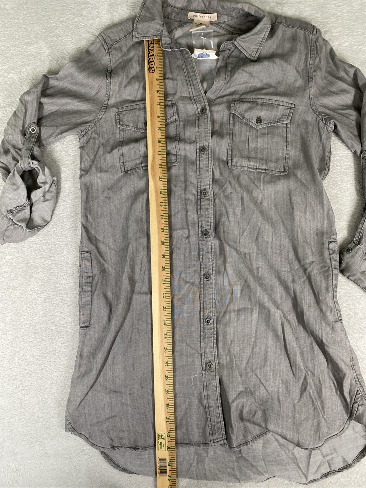 Philosophy 100% Tencel Roll Tab Long Sleeve Shirt Dress Women’s Medium Gray