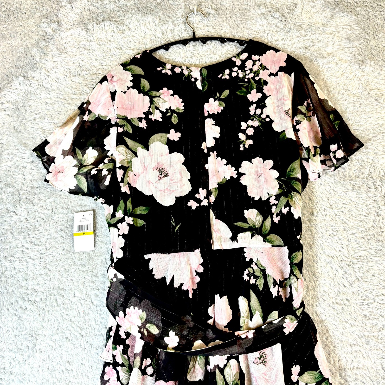 SLNY Women’s Multicolor Floral Printed Tie-waist Chiffon Maxi Dress Size 14