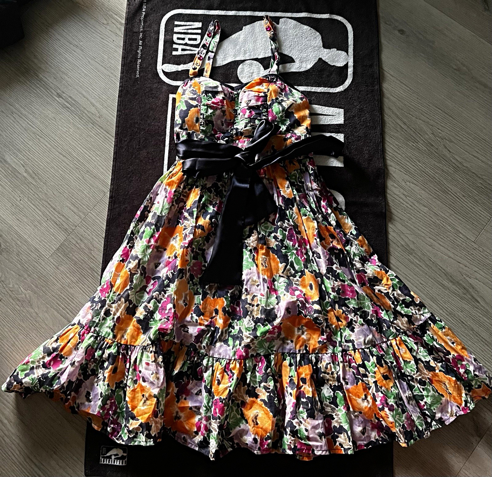 Candie’s Floral Cotton Satin Sundress Sweetheart Bow Ruffle Lined Size 3