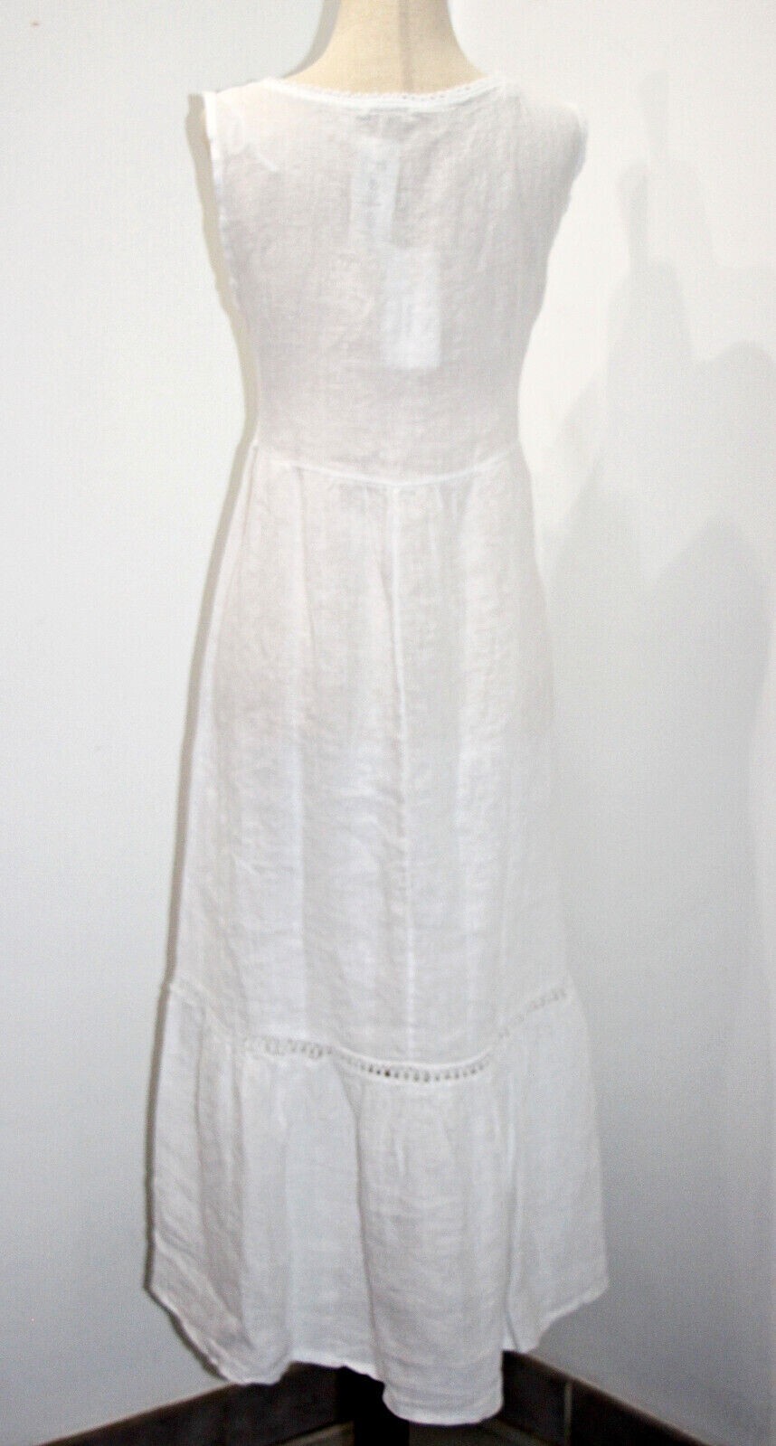 Valentina Naldi 100% Linen Crochet Trim Tiered Summer Dress sz M Made in Italy