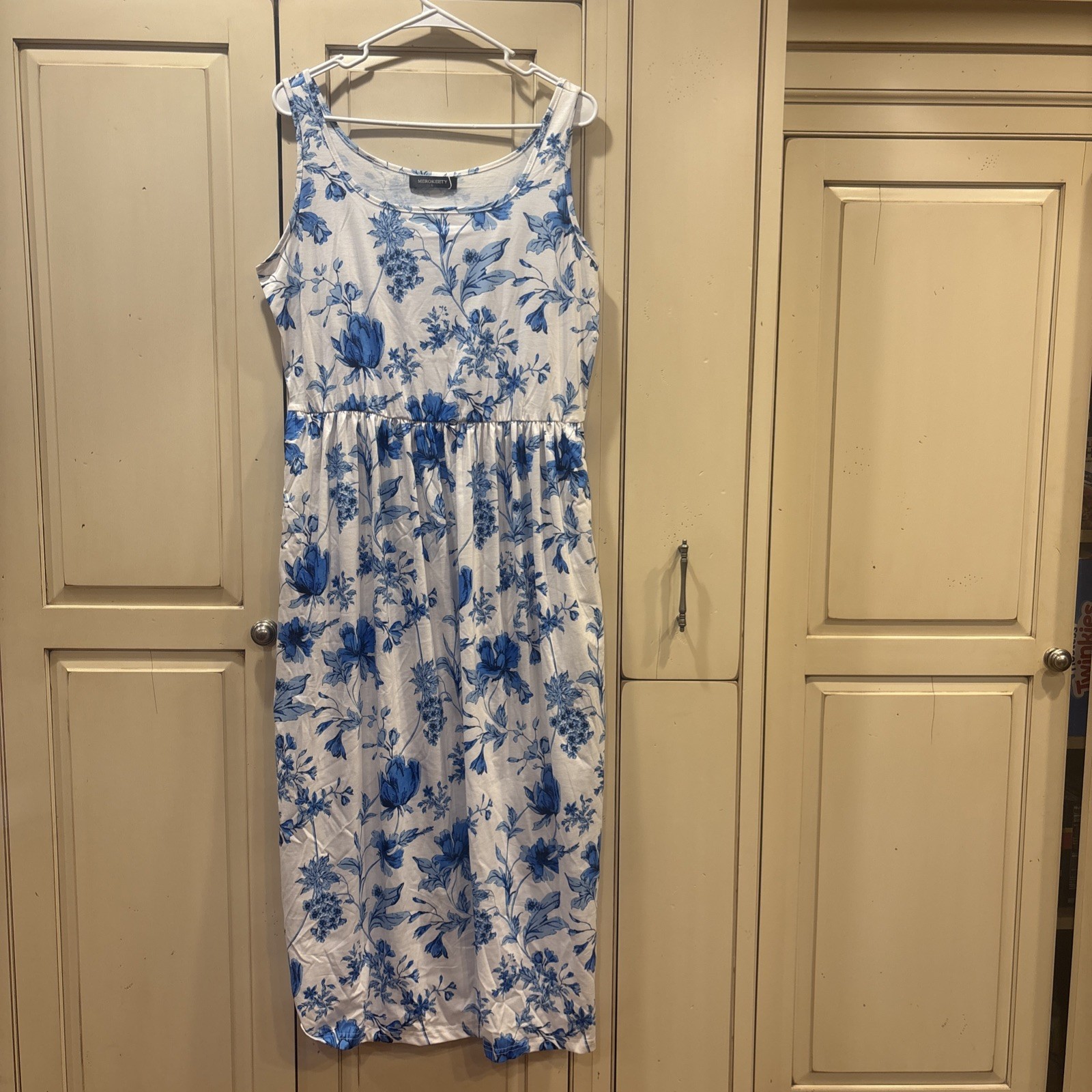 MEROKEETY Women’s Summer Floral MIDI Dress Sleeveless Tank Sundress L