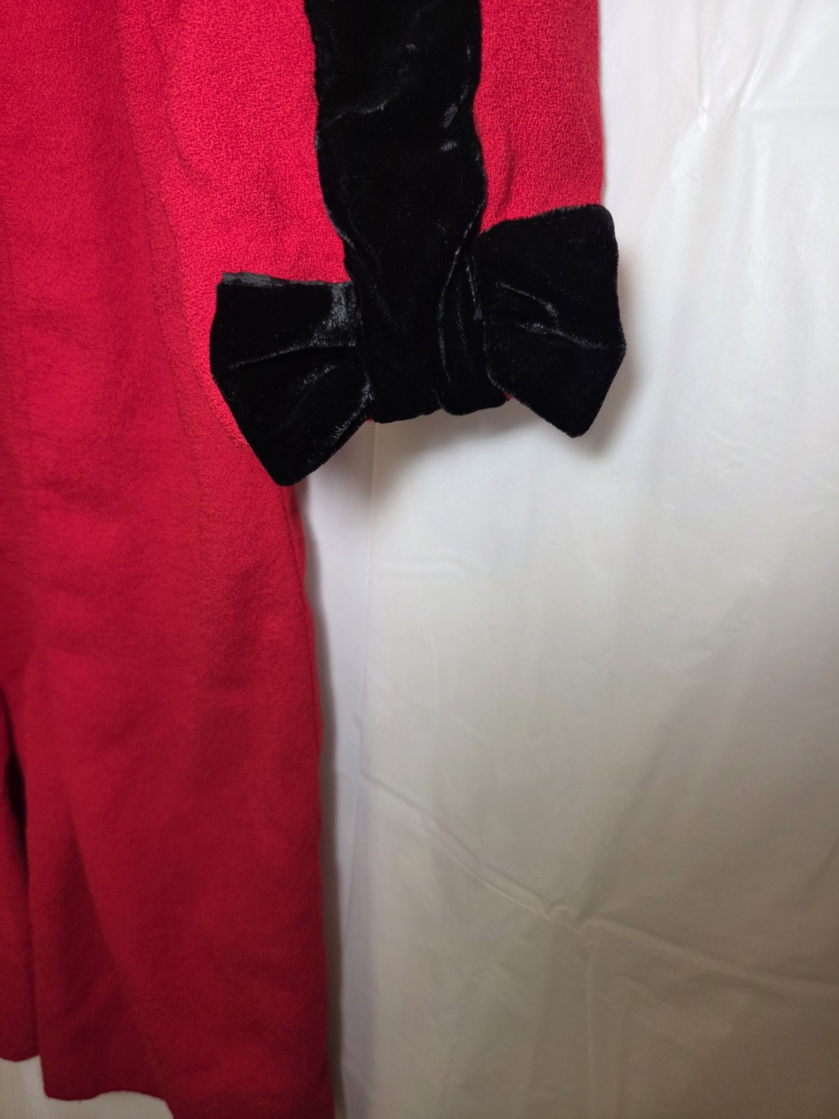 Vintage Albert Nipon Boutique Red/Black Pleated Bow Blouson Round Neck Dress 8