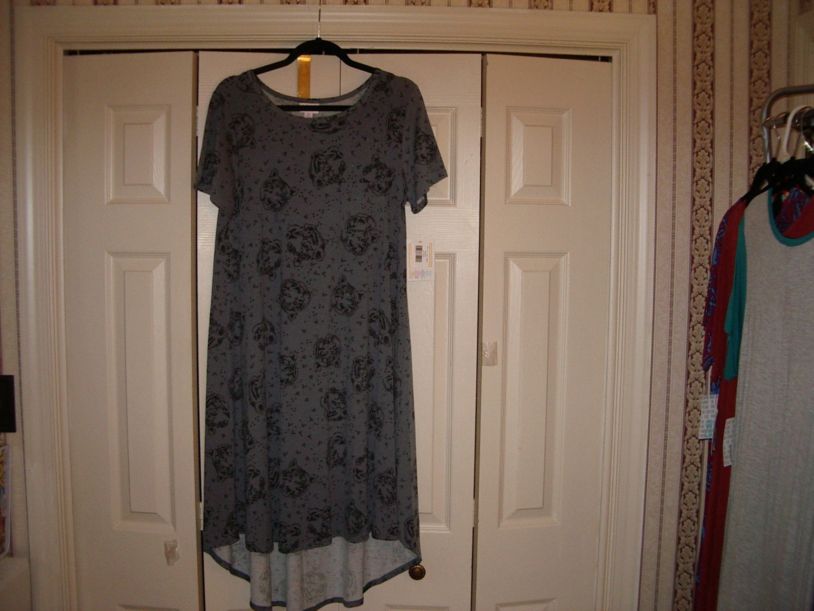 LulaRoe Women’s Green Carly Dress Size LM Short Sleeve High Low Hem w/pocket 118