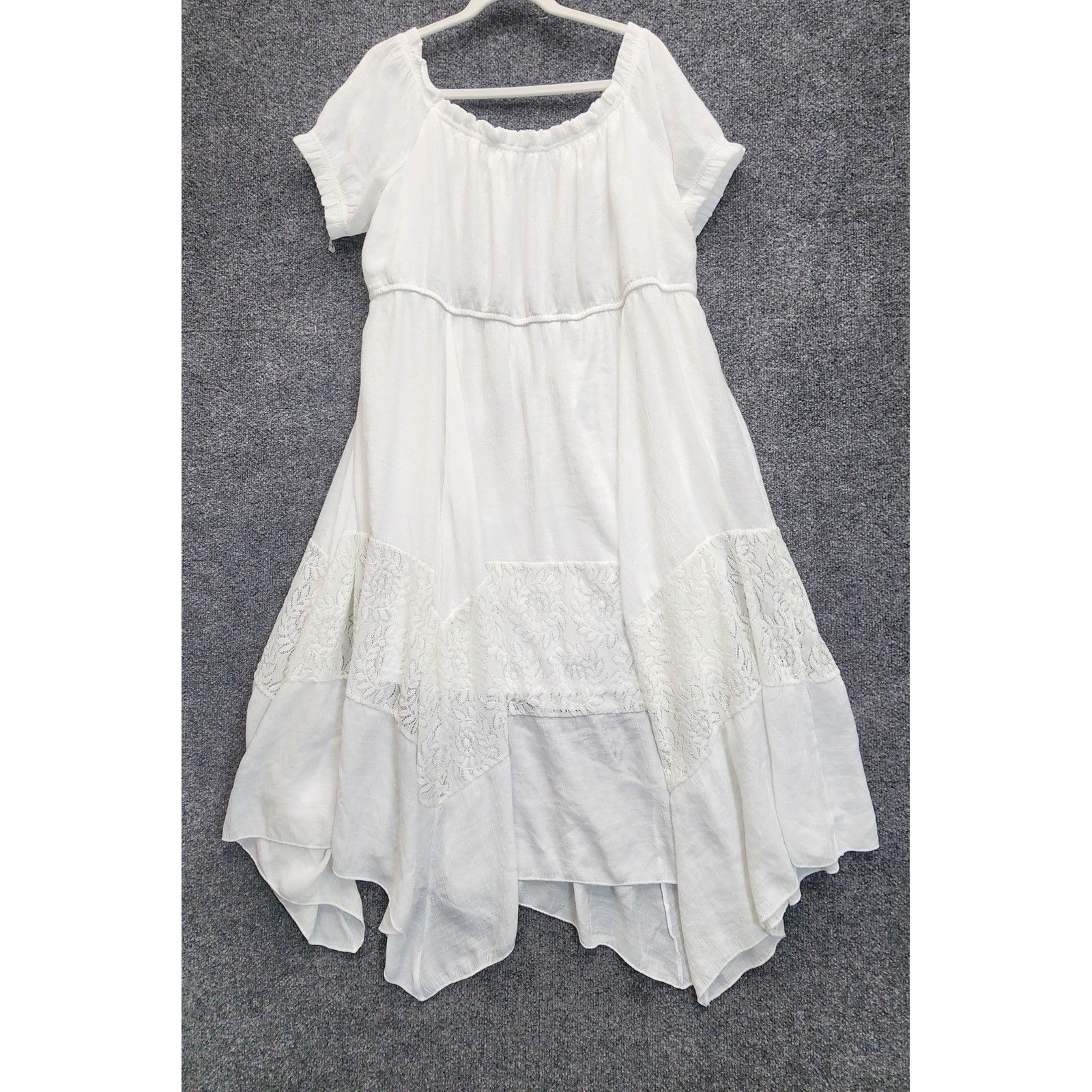 J Gee Women Boho Cottagecore Lace Handkerchief Hem Midi Dress Plus Size 3X