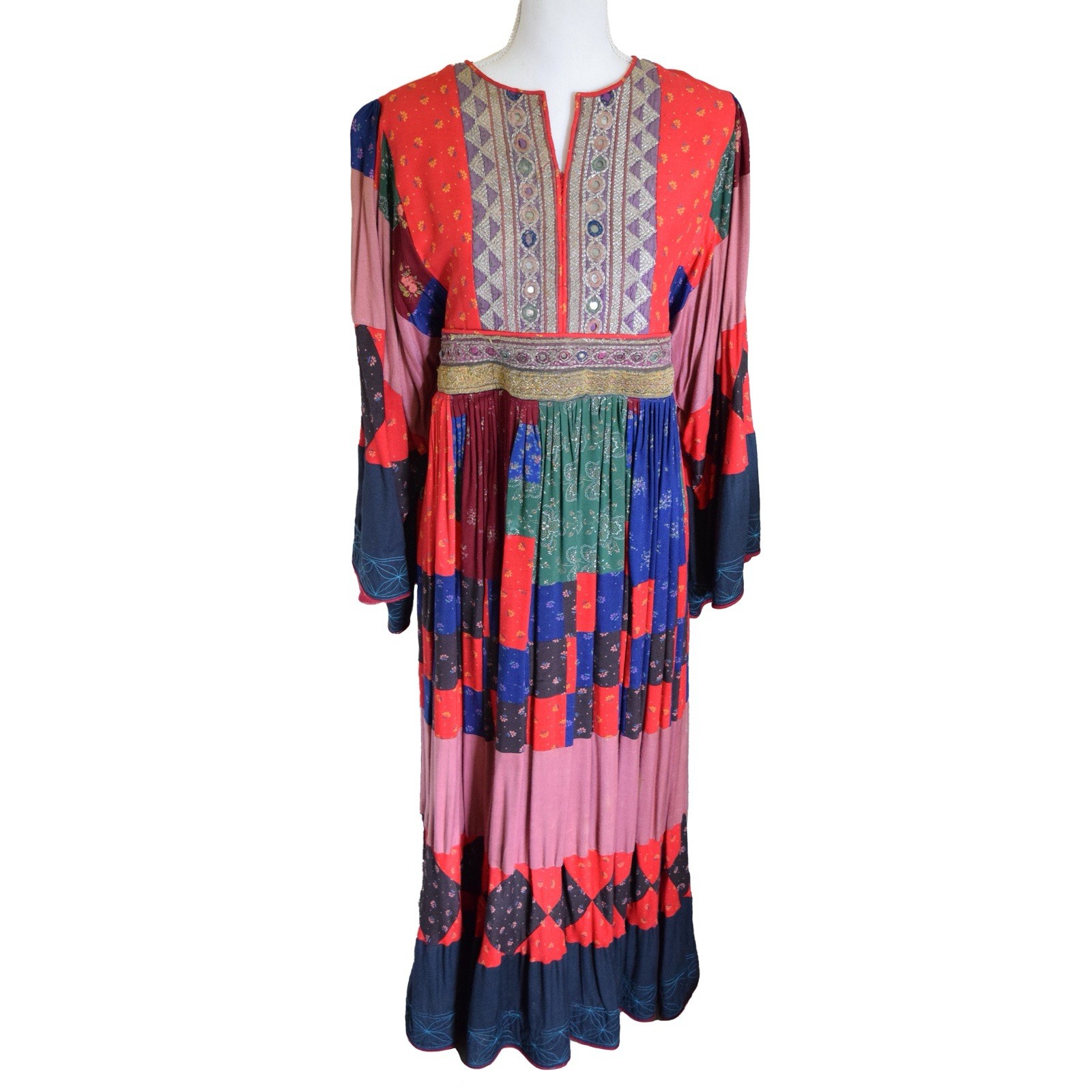 RARE AFGHAN VTG 1970s Kuchi Patchwork Dress Embroidered Boho Collector’s Piece