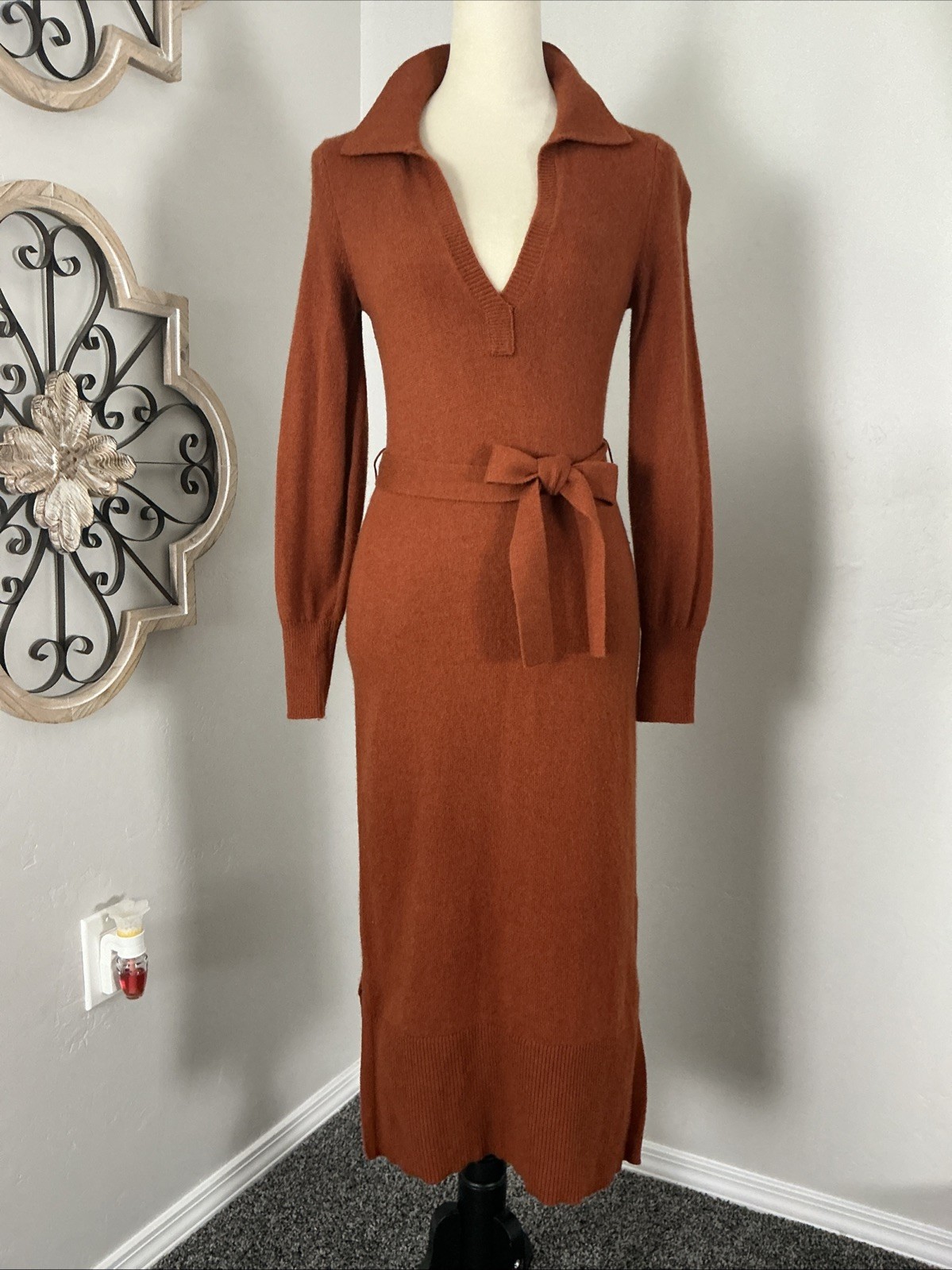 Boden Harriet Knit Midi Dress Burnt Orange Alpaca Wool Blend Collar Size 2P