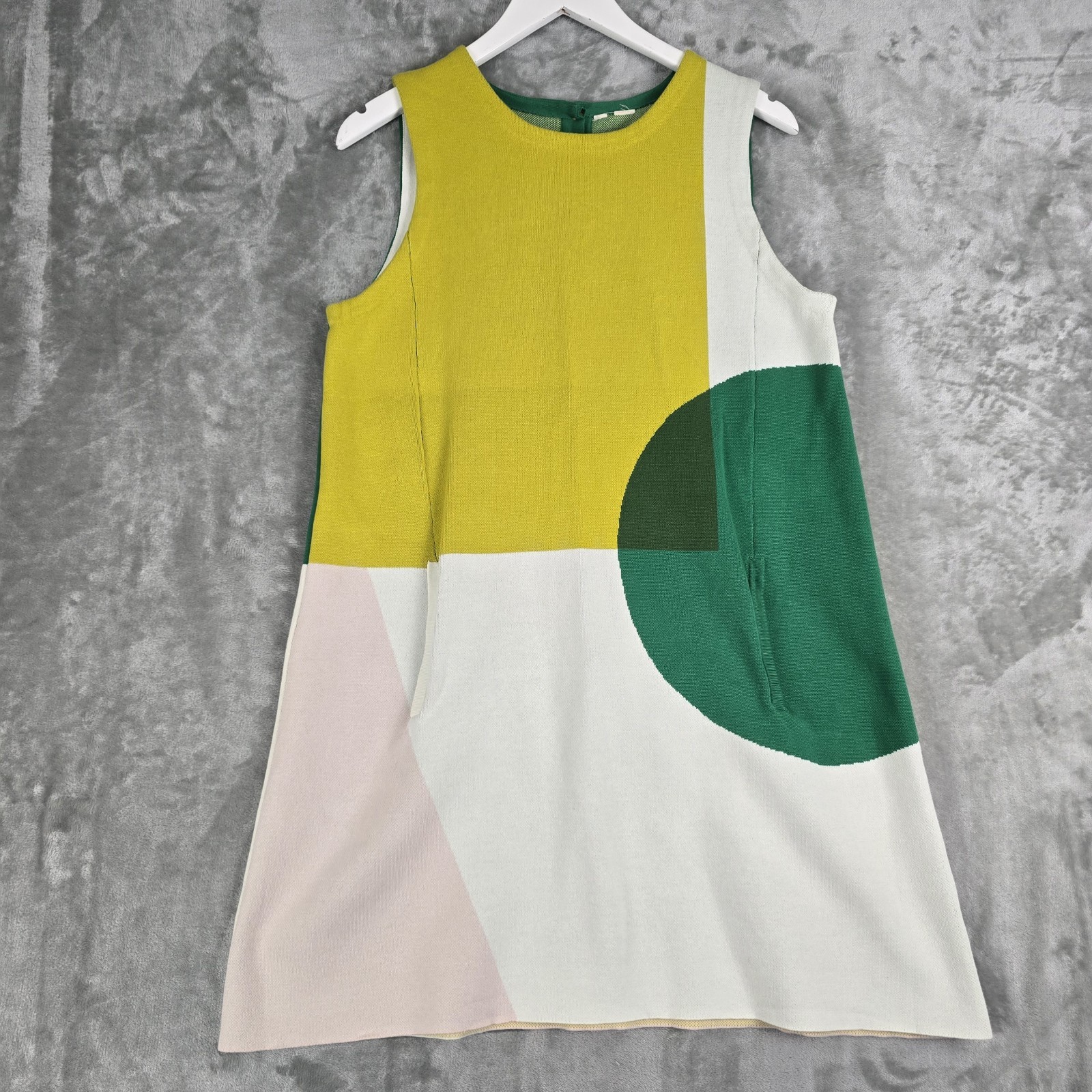Moth Anthro Mod Geometric Tunic Knit Dress Large Yellow Green Retro