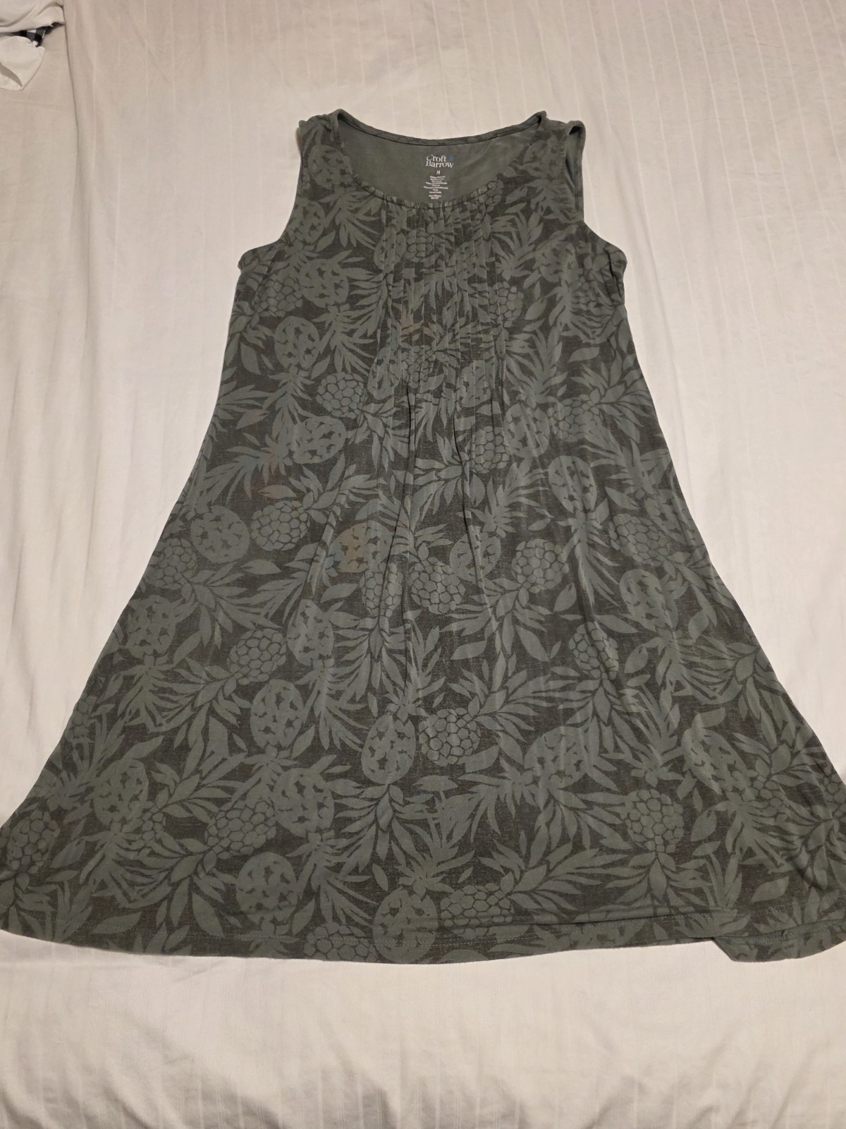 Croft & Barrow M Olive GreenFloral Knit Sleeveless A-Line Knee Length Dress