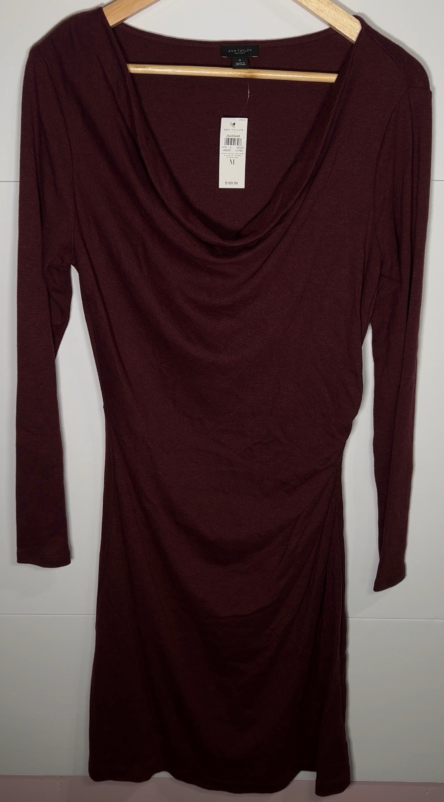 Ann Taylor Factory Women’s Burgundy Draped Cowl Neck Dress Size M NWT
