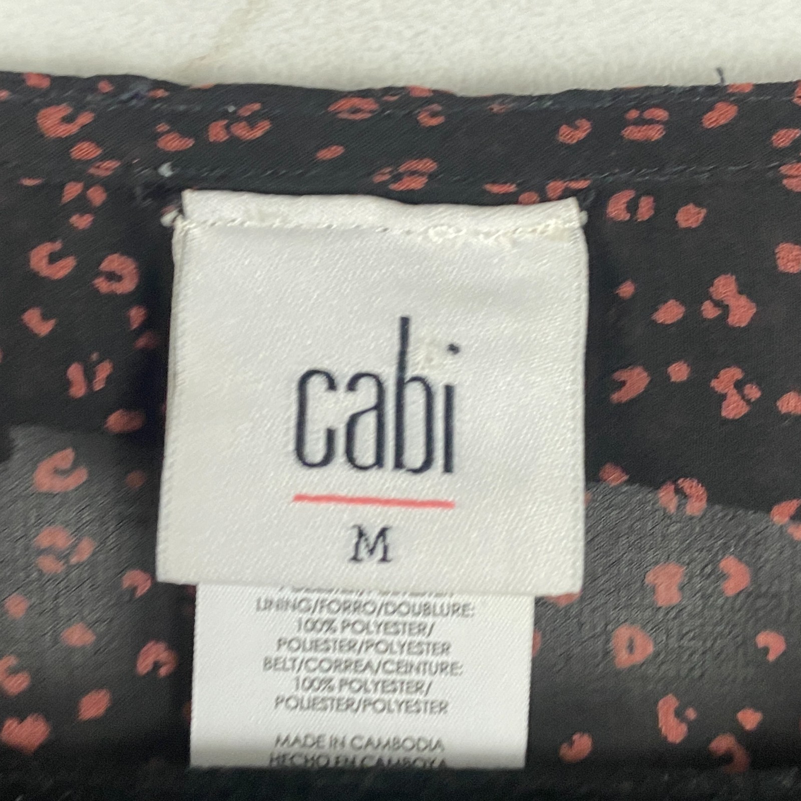 Cabi 4055 Prowl Leopard Print Chiffon Dress Women M Black Red Tie Waist