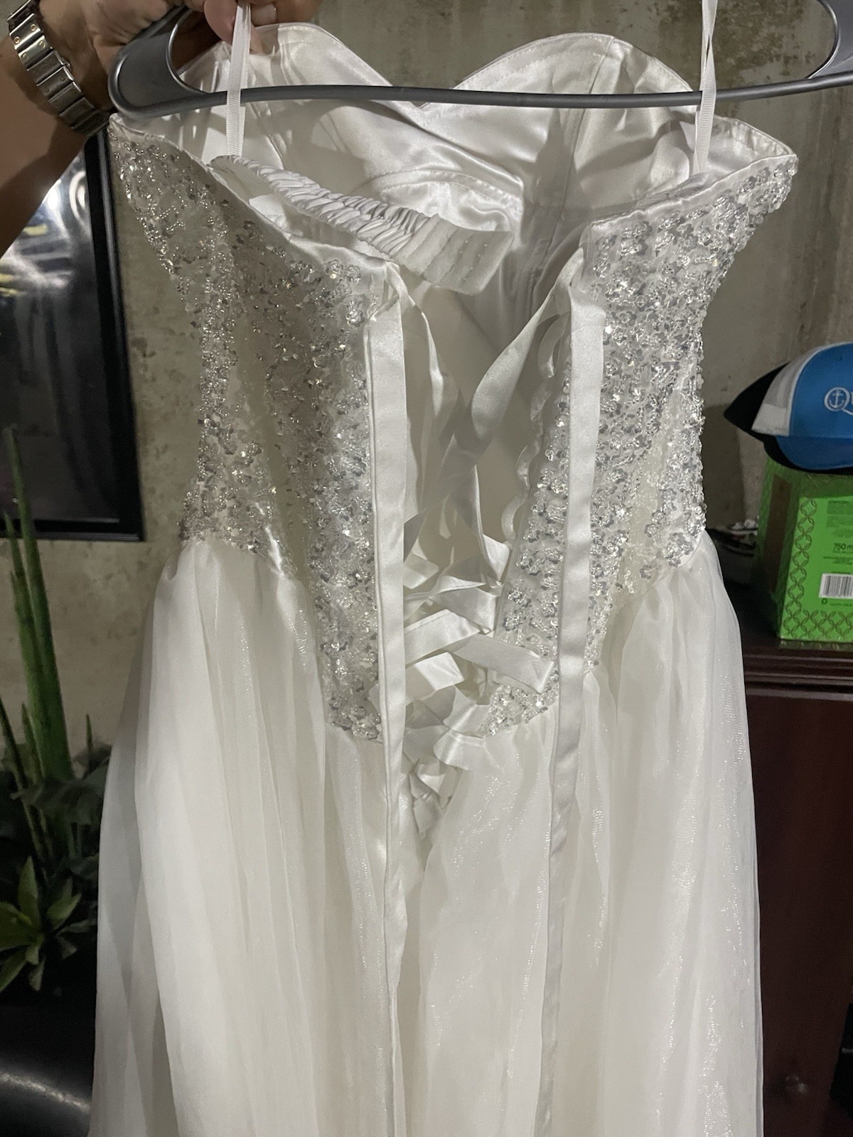 Weeding Dress Strapless, Lined, Draped, Padded Corset Style, Size 8