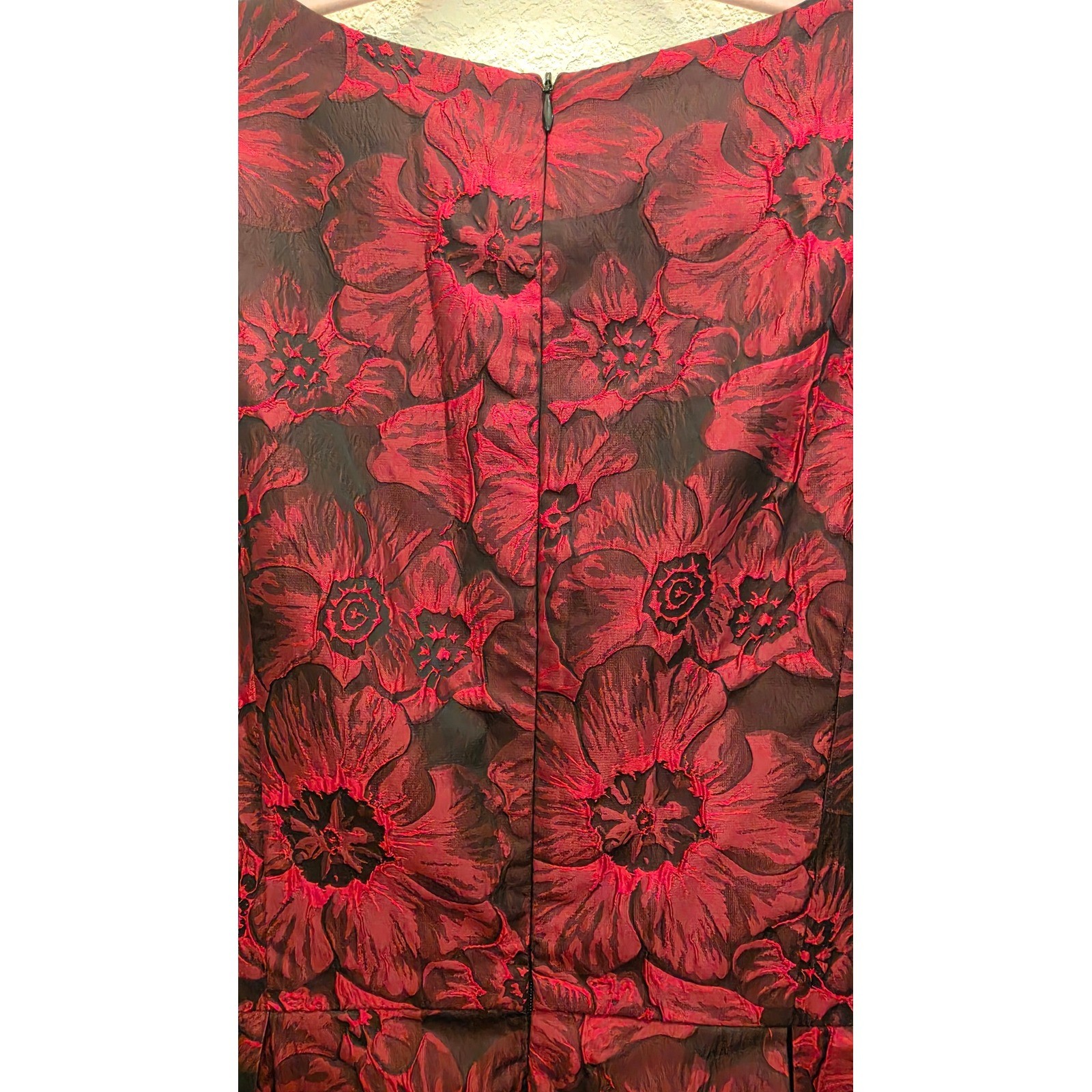 Dark Romantic Floral Jacquard Brocade High Low Fit Flare Party Holiday Dress 10
