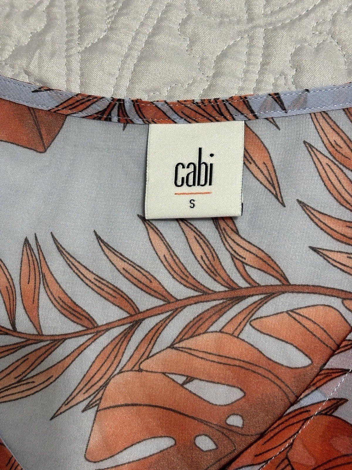 Cabi Light Blue Brown Leaf Print Ruffle Sleeveless Knee Length A-Line Dress S