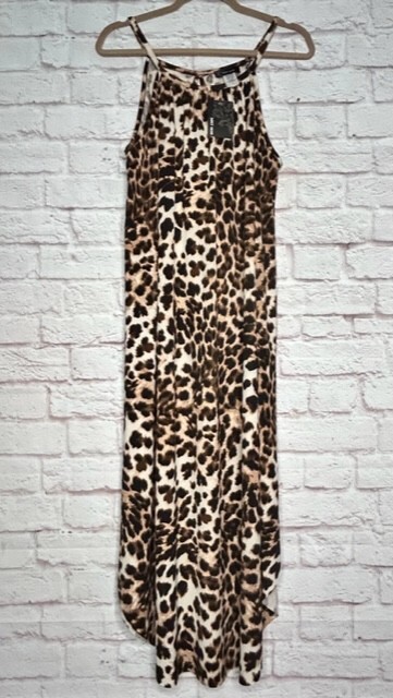 XL/1X/2X New Leopard Print Black Brown White Ivory Stretchy Knit Long Tank Dress