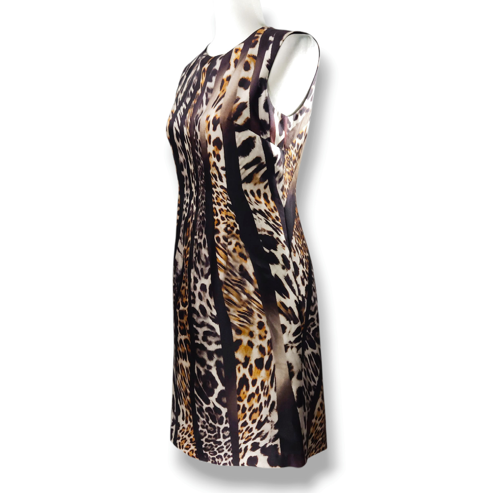 Kobi Halperin Mix Animal Print Silk Sheath Dress Gold Button Black Multi XS NWT