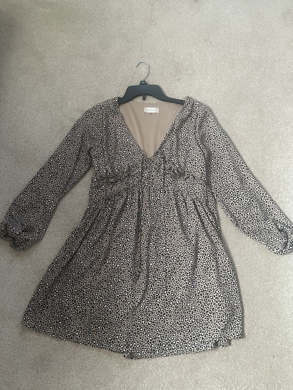 Altar’d State Brown Black Leopard Print V-Neck Long Sleeve Mini Dress S