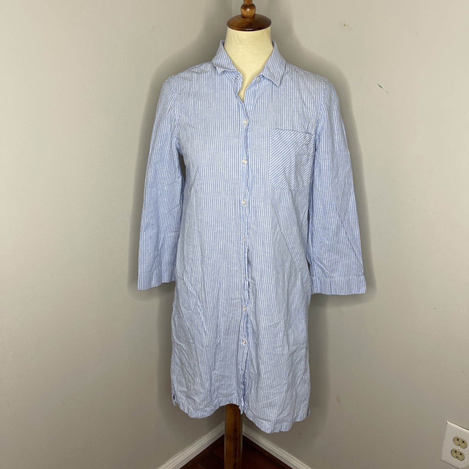 Barbour Seaglow Stripe Cotton & Linen Shirtdress Sz 6
