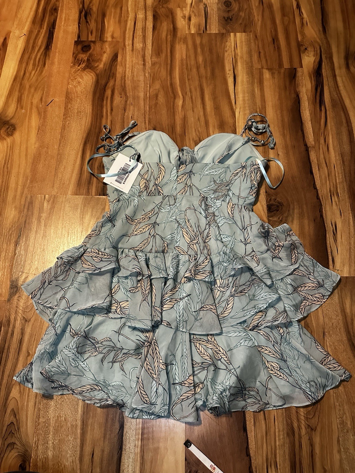 Hello Molly NWT Mint Leaf Print Ruffle Mini Dress Tie Strap Fit & Flare US 6