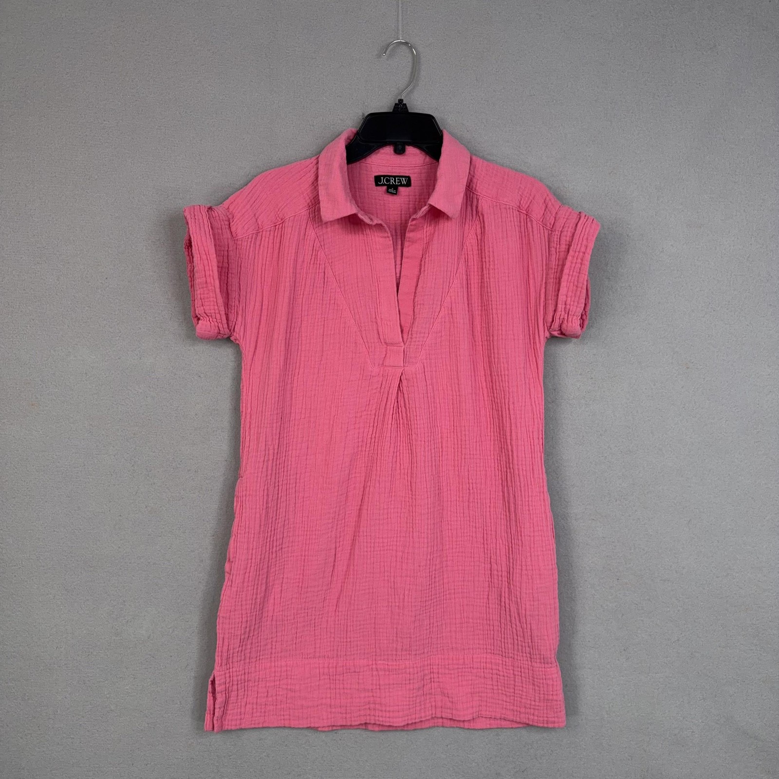 J Crew Dress Womens Small Pink Crinkle Gauze Tunic Shirt Pockets 100% Cotton