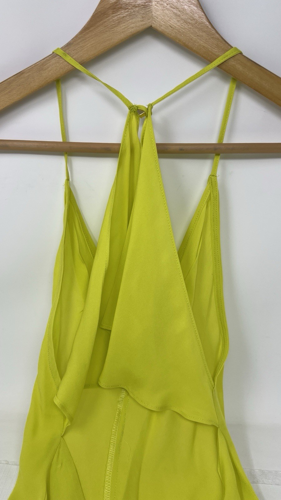 Suzy Black Lime Yellow Backless Mini Slip Dress 100% Silk Size XS