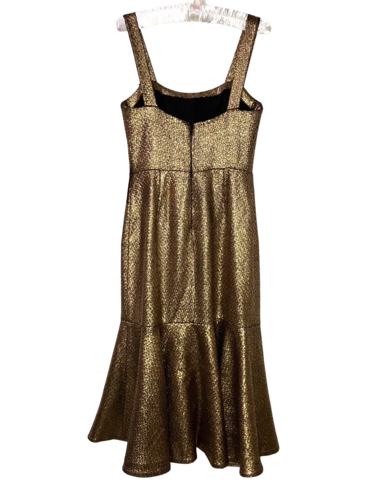 MESTIZA Jody Gold Metallic Tweed Square Neck Flutter Hem Midi Dress Sz 4 NWT