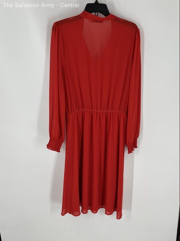 Justfab Womens Red Long Sleeve Tie Neck Fit & Flare Dress Size X-Large