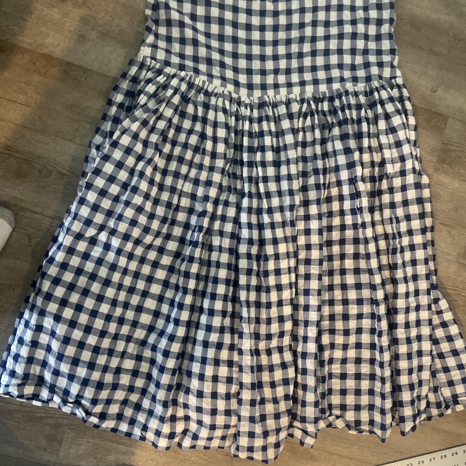 CASEY/CASEY Blue + White Gingham Checkered Dress Gathered Full Skirt SZ XL
